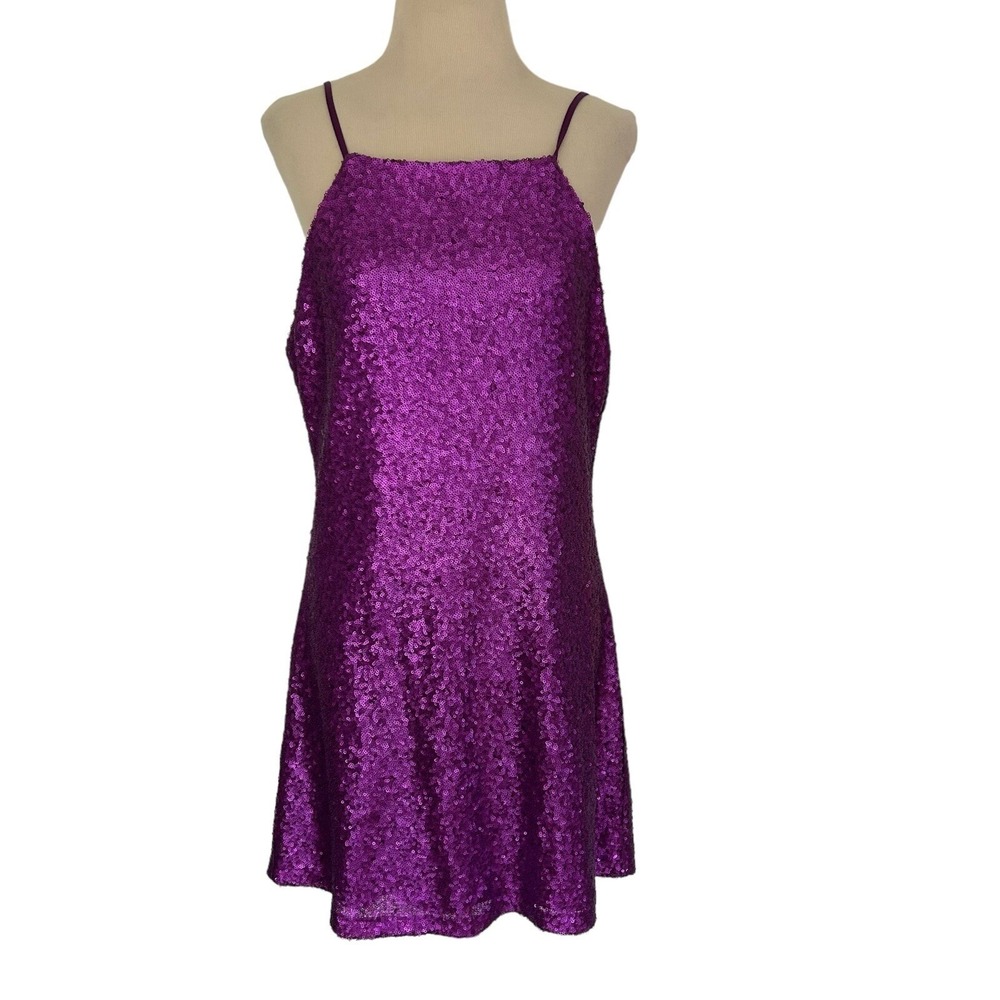 LULU'S New Slip DRESS Large Purple Sequin Mini  Casmar Glam Hoco Party Showgirl